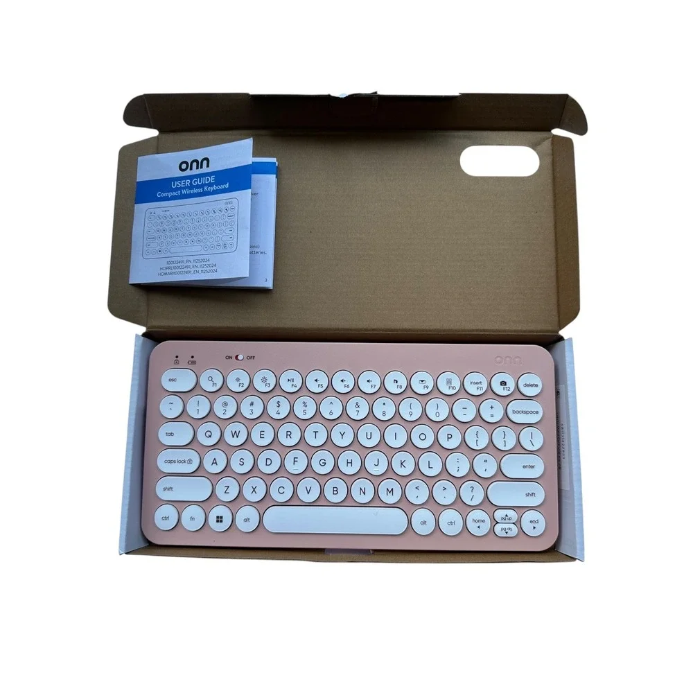 onn. Compact Wireless Keyboard Retro Style Round Keycaps 78‎ Keys Pink
